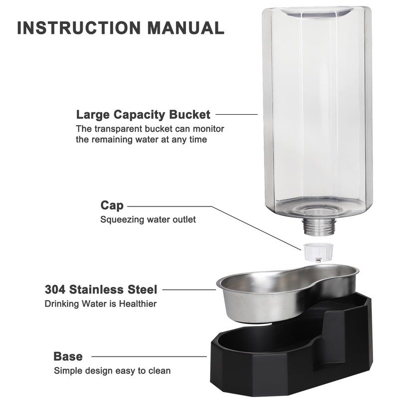 Sfozstra Automatic Pet Water Dispenser with Stainless Steel Bowl, Gravity