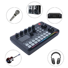 Live Sound Card with DJ Mixer Effects,Audio Interface for PC Streaming & Podcast - Bluetooth 5.0, 16 Sound Effects,Dual Channel USB Mixer for Gaming/Live Shows (7 Knobs & 2