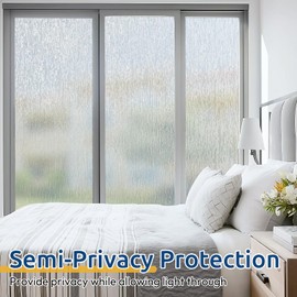 rabbitgoo Window Privacy Film Frosted Glass Clings, Decorative Sun UV Blocking Static Cling Window Covering, Removable Frosting Sticker for Home, Rain Silk, 23.6 x 78.7 Inches