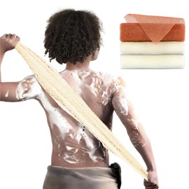 3Pcs African Body Exfoliating Net, African Net Bathing Sponge, Body Deep Cleaning Wash Long Scrub, Shower Net Exfoliating Cloth Back Scrubber for Men Women (1*Coffee+2*Beige)