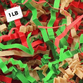1 LB Crinkle Paper Filler - Easter Grass, Basket & Gift Stuffers, Shredded Paper Filler for Christmas, Wedding, Birthday, Bridesmaid, Gift Boxes, Baskets and Decor - (Red & Green & Brown)