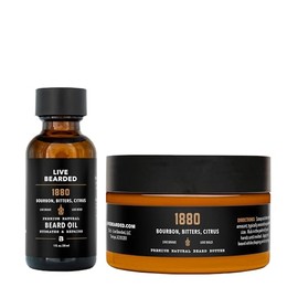 Live Bearded Beard Oil and Beard Butter Grooming Kit - 1880 - All-Natural Ingredients with Shea Butter, Argan Oil, Jojoba Oil and More - Beard Growth 
