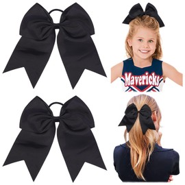 2 PCS 8 Inch Cheer Hair Bows Large Cheerleading Big Hair Bows with Ponytail Holder for Teen Girls-Black
