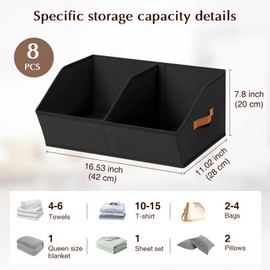Homsorout Closet Organizers and Storage Bins - 8 Pack Collapsible Divided Trapezoidal Cube Storage Bins Baskets with Orange Handle for Organizing Clothes Blankets, Toys, Books, Towels(Black)