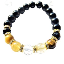 Leaf Stone [Increase Your Money Luck! 5 Money Lucky] Tiger Eye Gold Rutilated Quartz Citrine Crystal Power Stone Bracelet for Men and Women, Natural Stone, 0.4 inches (10 mm), For Purification, Rough