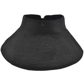 AUSUAYA Foldable Sun Shade Straw Visor Wide Brim Packable Beach Hat with Ponytail Hole for Travel GB- SM01, black