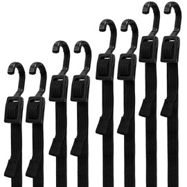 MOLADRI 8 Pack Adjustable Bungee Cords with Hooks, Heavy Duty Outdoor Bungee Straps Set, Black Extra Strong Flat Rubber Elastic Rope for Luggage, Camping, Tarps, Bike Rack, Tent, Moving Cargo