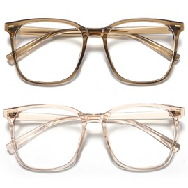 MACJERO 2-Pack Oversized Square Blue Light Blocking Glasses for Women Men, Anti-Fatigue Computer Monitor Gaming Glasses Reduce Eye Strain(transparent Brown+Brown)