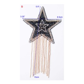 Tassel Star Badge Embroidered Sticker Crystal Iron on Patches,Rhinestone Applique Pack of 2 Pieces (B)