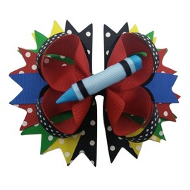 NEW "CRAYON" Girls Ribbon Hairbow 5 Inch Hair Bow Clip Sculpture Back To School Clippie Boutique Kindergarten 1st 2nd 3rd 4th 5th Grade Grosgrain Ribbon