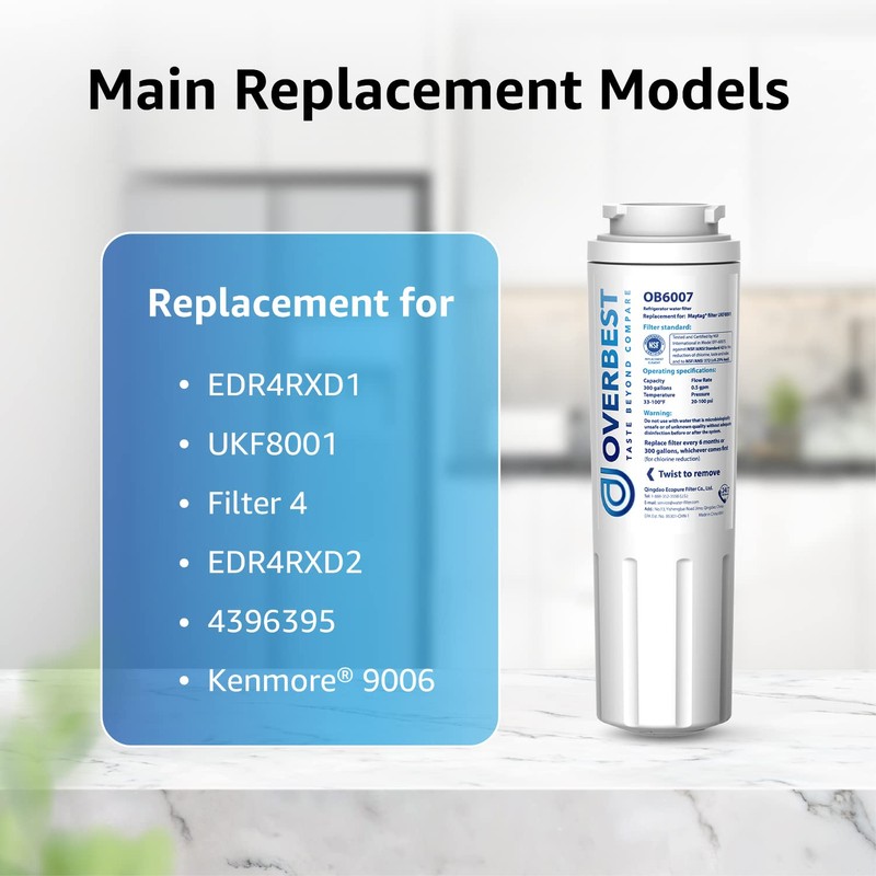 Overbest UKF8001 Replacement for EveryDrop by Whirlpool Refrigerator Water Filter
