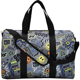iscream 17" x 11" Duffle Bag with Sturdy Canvas Exterior for Sport and Travel with Adjustable Strap - Vintage Gamer