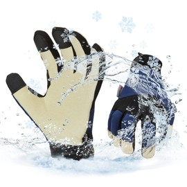 Vgo... Winter Waterproof Gloves Men in Leather, Utility Gloves in Cold Weather for Work Freezer Walking Building Multifunction,1 pair