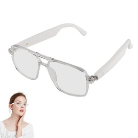 Yeabomy Smart Glasses for Women Men, Anti-Blue Light UV Protection, Voice Control Smart Glasses with Built-in Mic & Speakers, Smart Audio Eyewear for Gaming Meeting (White Frame)