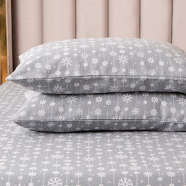 Elegant Comfort Ultra Soft 4-Piece 100% Turkish Cotton Flannel Sheet Set - Holiday Christmas Flannel Sheets, Warm and Cozy Premium Quality, Deep Pocket Fitted Sheet- Full, Snowflake Gray