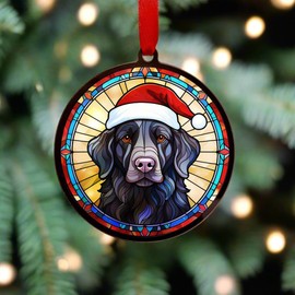 Image Industry Flat Coated Retriever in Santa Hat Suncatcher Decoration - Christmas Tree Bauble - Dog Lovers - Stocking Filler - Baubles