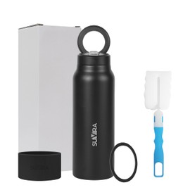 Suvira Water Bottle -Magnetic Attachment Compatible Water Bottle with Magnetic Phone Holder - Stainless Steel Water Bottle with Tripod Phone Mount -Hot12H,Cold 24H, 360° Rotate (Black, 24 Ounces)