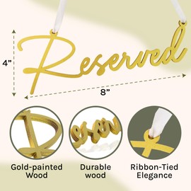 Stofinity Gold Reserved Seating Signs For Chairs - 6 Pcs Row Reserved Signs For Wedding Chairs, Wood Church Sign For Wedding Ceremony Decoration