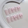 24Pcs Pink Press on Nails Medium Square White French Fake