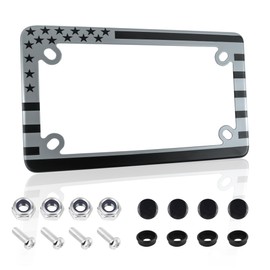Stainless Motorcycle License Plate Frame with American Flag,License Plate Frames for Men as Car Decor,4 Holes License Plate Holder Cover Motorcycle Plate Motorcycle Accessories