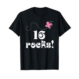16th Birthday Cute Pink Butterfly 16 Rocks Party T-shirt