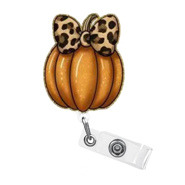 1 Pcs Fall Pumpkin Badge Reel with Leopard Bowret Design