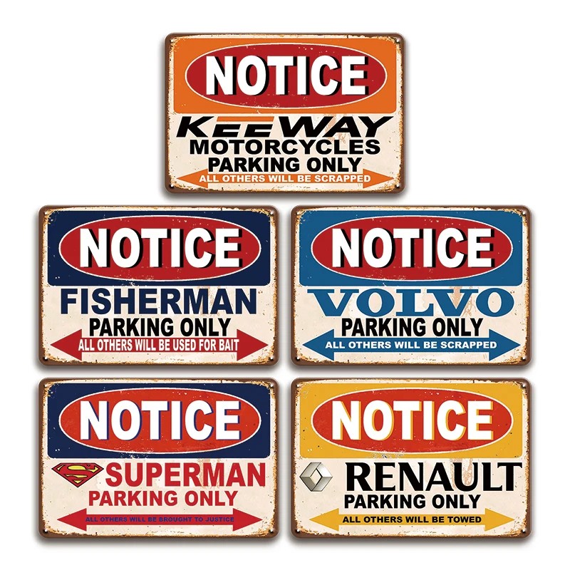 Funny Parking Only Themed Metal Sign Set with Retro PrintsColor: