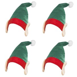 Elf Hats With Ears 4 Pack - Mens Ladies Christmas Xmas Party Fancy Dress Accessory Set (4 X Elf Hats) … Adult - One Size