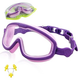 ProChosen Kids Swimming Goggles, Swimming Goggles for Kids Children Teens Age 3-15 Waterproof Anti-Fog UV Protection No Leaking, Boys Girls Swimming Goggles Kids 6-14 with Nose Clip& Earplugs(Purple)