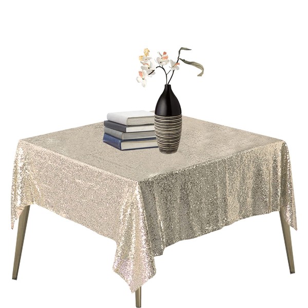TCBESTO Champagne Sequin Tablecloth 50" x 50" Champagne Gold Glitter
