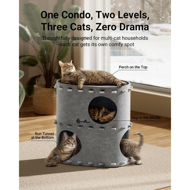 DownyPaws Cat House for Indoor Cats, 2-Storey Foldable Cat Bed