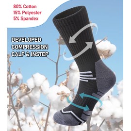 FNOVCO Women's Hiking Walking Running Crew Socks Thick Cushioned Athletic Compression Socks 5 Pairs (Black 02, 5-8)