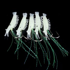 FOLANDO 5pcs Artificial Shrimp Bait, Luminous Swimbait Shrimp Artificial Shrimp Kit with Hooks 19#
