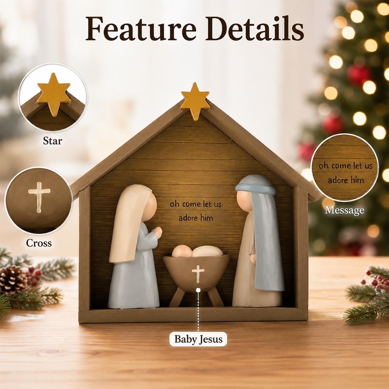 Farmhouse Nativity Scene Indoor – Holy Family Resin Christmas Decoration