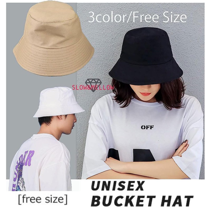 SLOW & MELLOW Bucket Hat, Unisex, Simple, Korean Style, Solid,