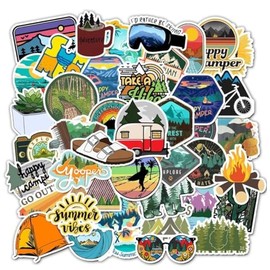 MUSHI 100 Stickers y pegatinas de SENDERISMO con diseños Únicos para Electrónicos, Laptops, Termos, Celulares, Guitarras, Patinetas, etc. Calcomanias Decorativas (CAMPING, Paquete con 100)