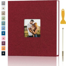 Photo Album Self Adhesive Pages for 4x6 5x7 8x10 Pictures Magnetic Scrapbook Photo Albums with Sticky Pages Books with A Metallic Pen for Baby Wedding Family 11x10.6 Red 40 Pages