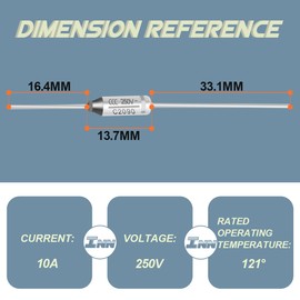 Innfeeltech 20 Pcs SEFUSE 10A 250V Thermal Fuses 121 Degree Celsius Thermal Cutoffs