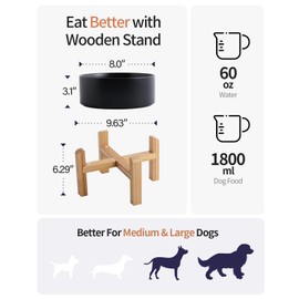 Addogyy Elevated/Raised Dog Bowl Wood Stand for Medium Large Breed,Dog Food Water Dish Holder, 8 in Non Slip Porcelain Pet Bowl Stand Extra Big Height 6.29" Tall