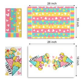 YMCAFZ Sweet Summer Ice Cream Kitchen Dish Towels Set of 2, Drying Hand Towels Baking Cooking Cloth, Pink Teal Yellow Stripes Seasonal Home Kitchen Decor 18 x 26