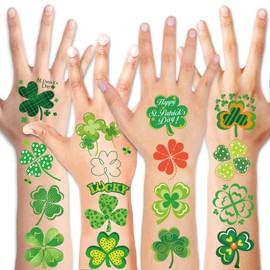 HOWAF Shamrock Tattoos, 96Pcs St Patricks Day Temporary Tattoo St Patricks Day Face Tattoos Shamrock Face Stickers for Kids Adults St Patricks Day Accessories Irish Decoration Party Favors Supplies
