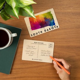 South Dakota, State Abstract Watercolor (4x6 Birch Wood Postcards, 2-Pack Stationary, Rustic Home Wall Decor)