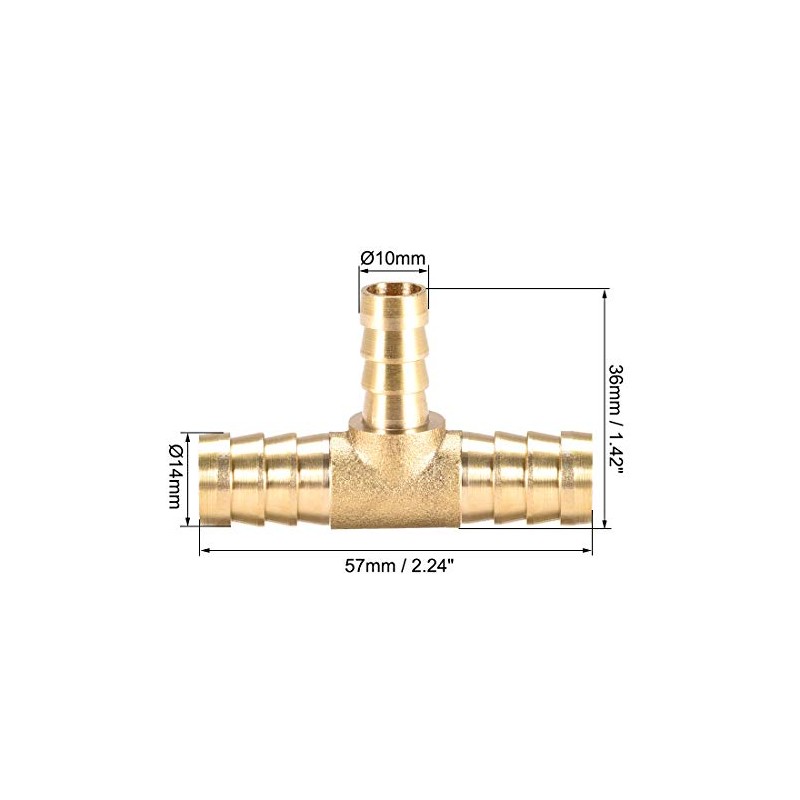 sourcing map Tee Brass Barb Fitting Reducer 3 Way, Fit
