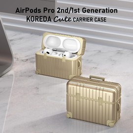 KOREDA for AirPods Pro 2nd/1st Generation Case Cover (2022/2019) with Cleaner Kit & Replacement Eartips (S/M/L), Cute Funny Suitcase Protective Hard Case for Airpods Pro 2 Men Women (Champaign Gold)