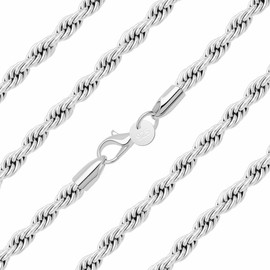 Nimbus Astelier S925 Silver 16" 18" 20" 22'' 24" 26'' 28" 30" Inch 4.0mm Thick Chain Choker Long Necklace Gift For Women Men Delicate Jewellery (Twisted Rope Chain, 20.0 inches)