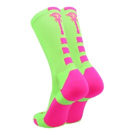 TCK Midline Lacrosse Logo Crew Socks (Neon Green/Hot Pink, X-Large)