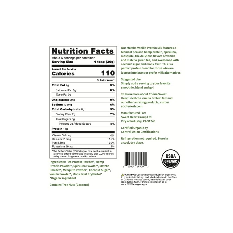 Matcha Vanilla Protein Mix Smoothie - Cherie Sweet Heart -