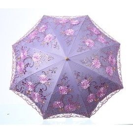 LCY Embroidered Lace Double-deck Anti-UV Parasol Sun/Rain/Snow Folding Umbrella-Purple