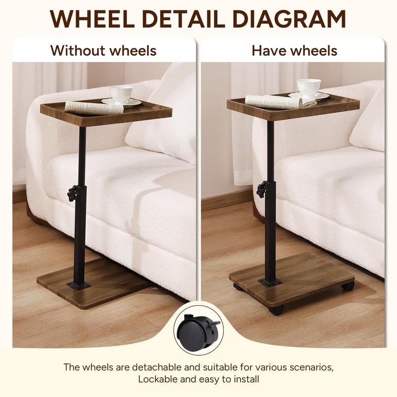 FRWXUIEO Adjustable C Table End Table, Side Table C Table