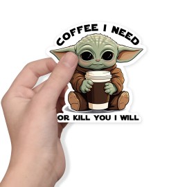 Sticker Sector Coffee Baby Yoda Sticker - Funny Mandalorian Car Truck Window Decal CL1047 - 5 Inch